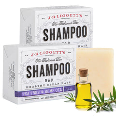 J.R.LIGGETT'S Tea Tree Shampoo Bar wrapped for easy handling and cleansing.