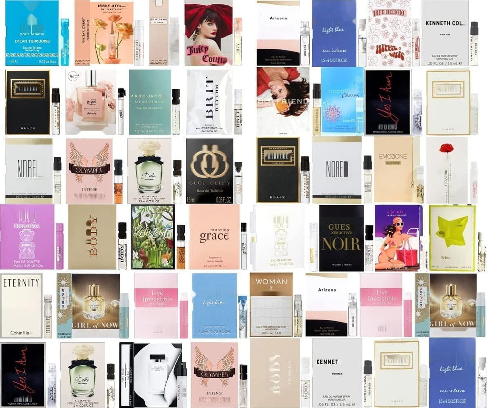 Close-up of JRoBeauty designer fragrance samples for comparison