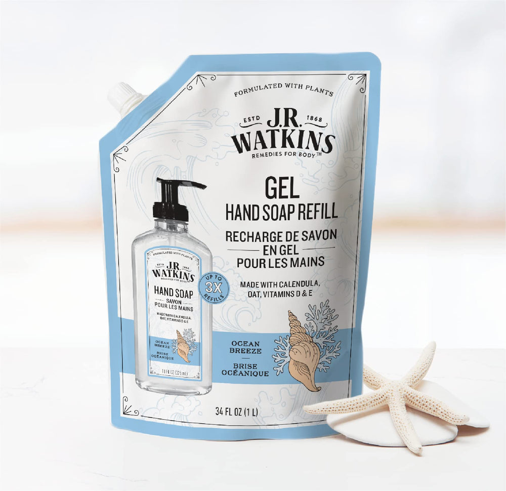 JR Watkins Ocean Breeze bathroom counter scene showcases easy access during busy mornings.