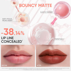 JUDYDOLL Cushion Matte Lip Cream shows velvet texture on lips.
