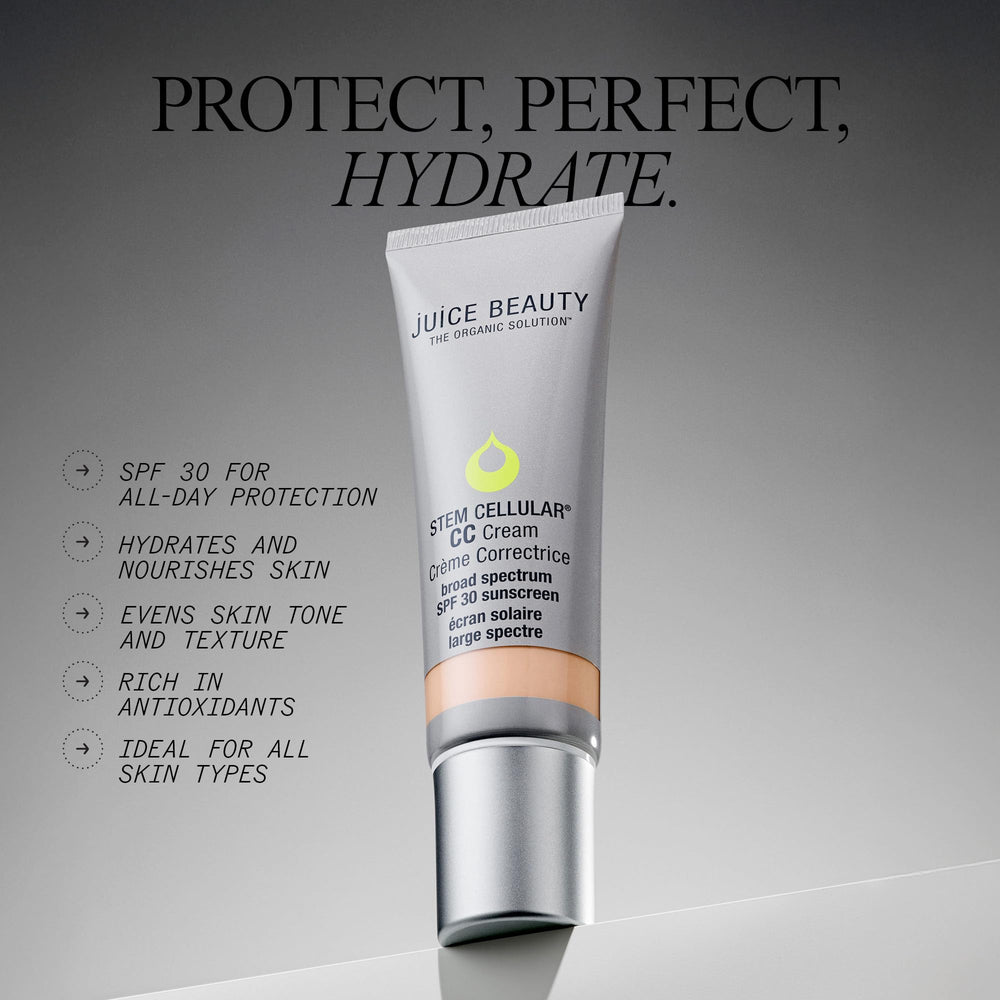 Front packaging of Juice Beauty Stem Cellular CC Cream Island Glow with vegan label