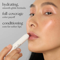 Brown Sugar swatch on lips reveals creamy, moisturizing feel.
