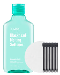 JUMISO bottle applying pore-melting solution for gentler cleansing and clearer pores.