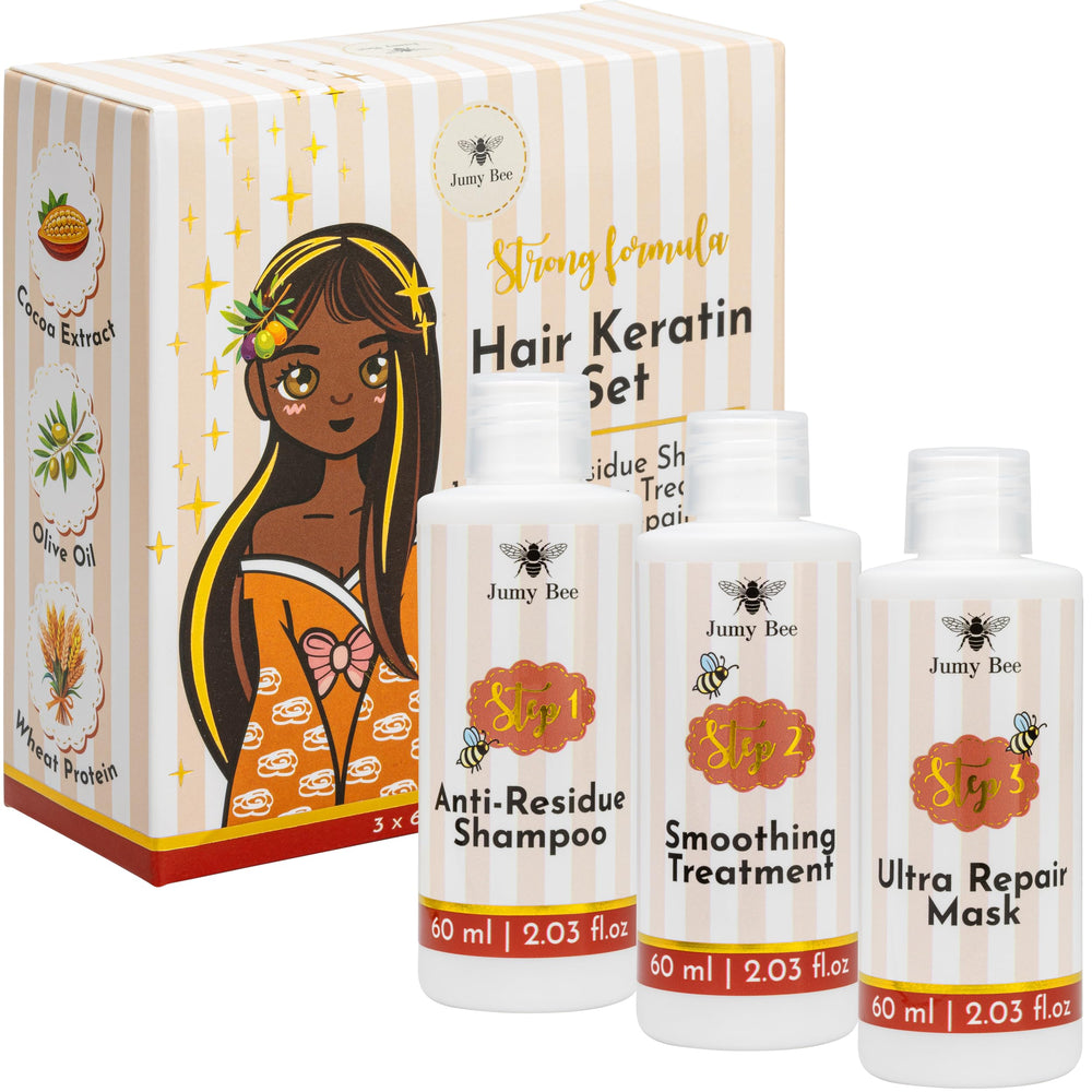 Jumy Bee Brazilian Keratin Step 1 anti-residue shampoo prepares hair for smoothing