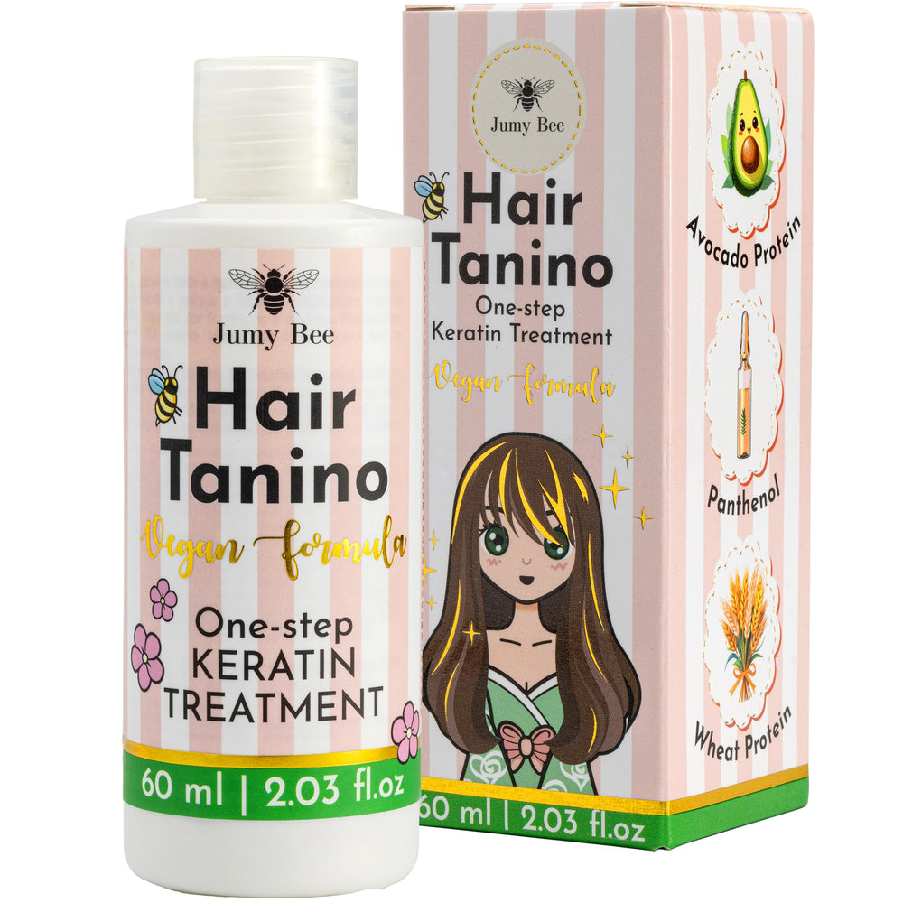 Jumybee Tanino bottle pour demonstrates easy at-home smoothing and hydration.