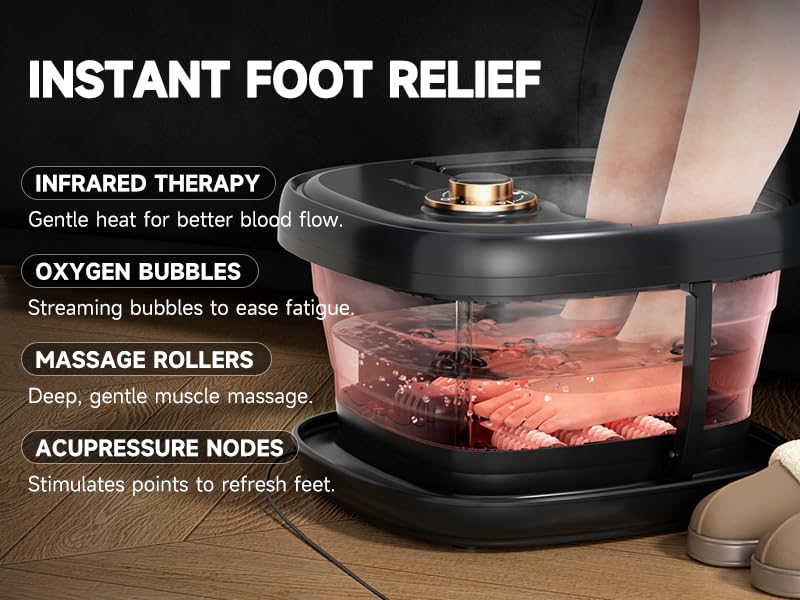 Junatuqiu Deluxe Foot Bath Spa accommodates feet up to US size 13 for versatile use.