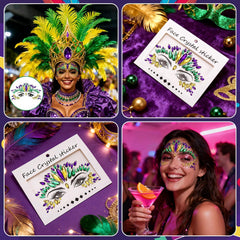 JUNEBRUSHS festival-ready look with JUNEBRUSHS Mardi Gras jewels for women
