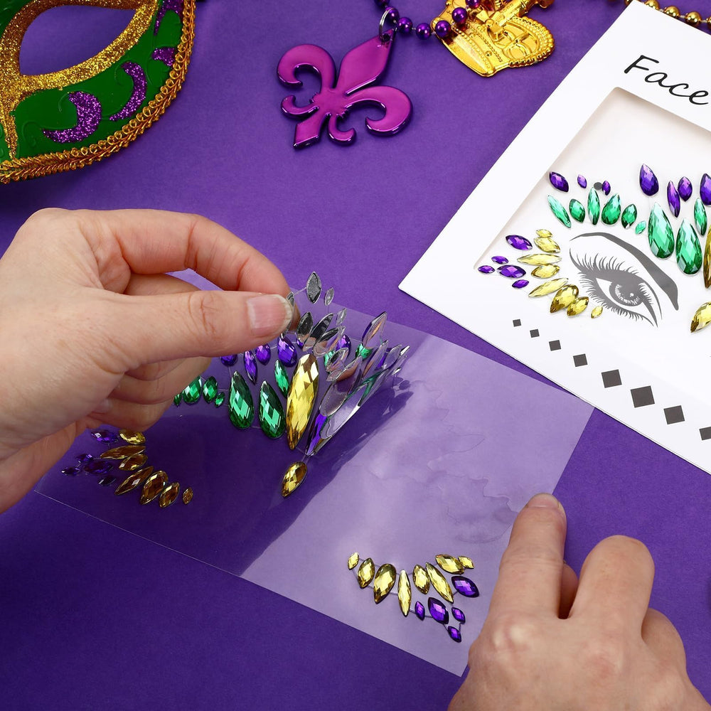JUNEBRUSHS Mardi Gras jewels secure adhesion for long celebrations