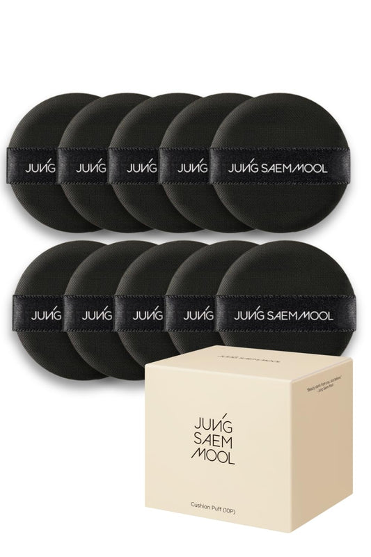 JUNG SAEM MOOL cushion puff set 10p black for smooth, even foundation application