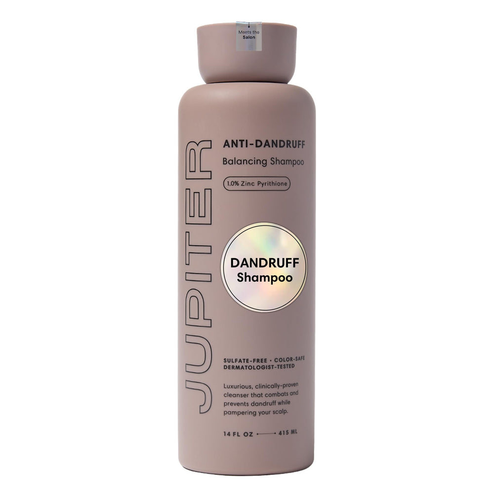 Jupiter anti-dandruff shampoo bottle designed for scalp balance and flake reduction.
