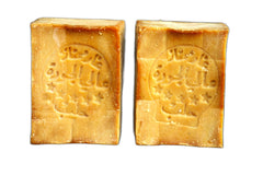 JUSIZA Aleppo Soap two-pack with olive and laurel oils for moisturized skin.