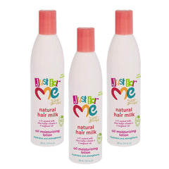Just For Me Natural Hair Milk Lotion bottle pour offers lightweight hydration for curls.
