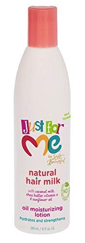 Just For Me Natural Hair Milk Lotion applied to hair demonstrates smooth, frizz control.
