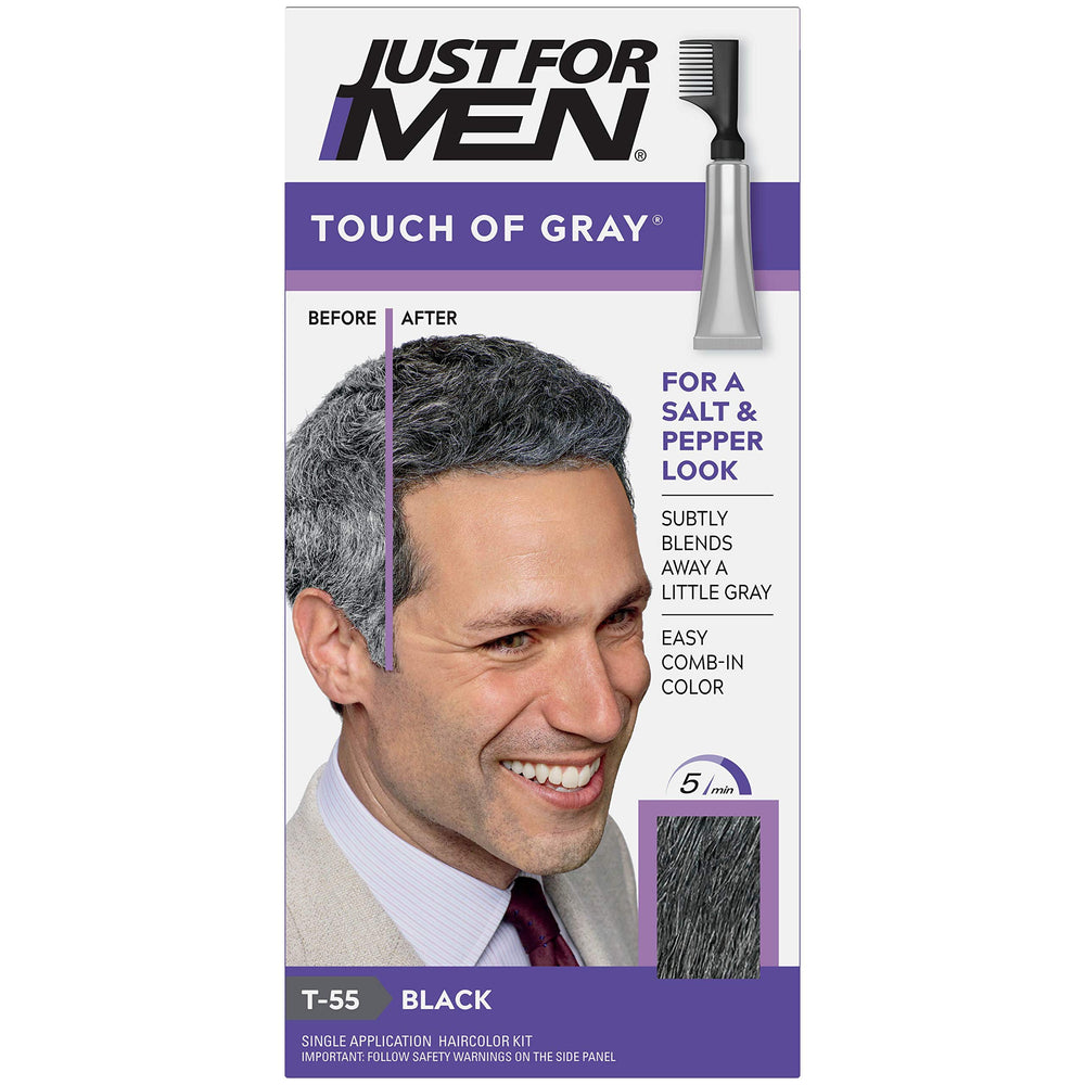 Just For Men Touch of Gray Black Gray bottle for at-home color with natural-looking results.
