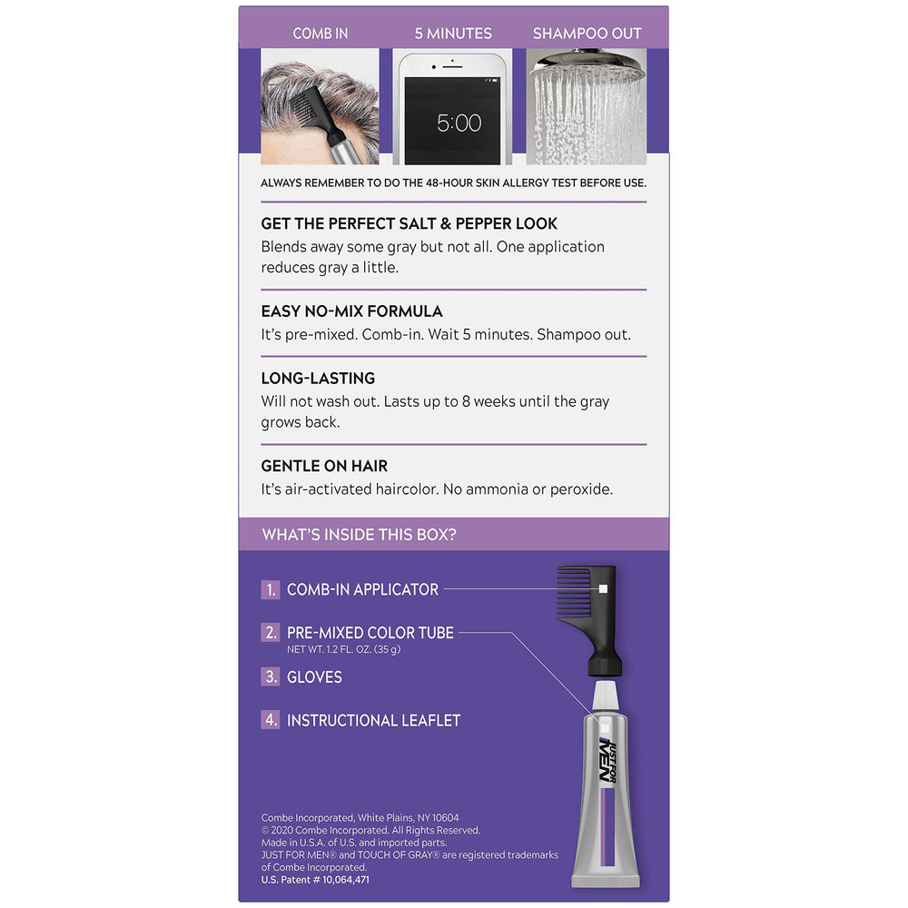 Just For Men Touch of Gray quick results deliver natural black shade with low maintenance.