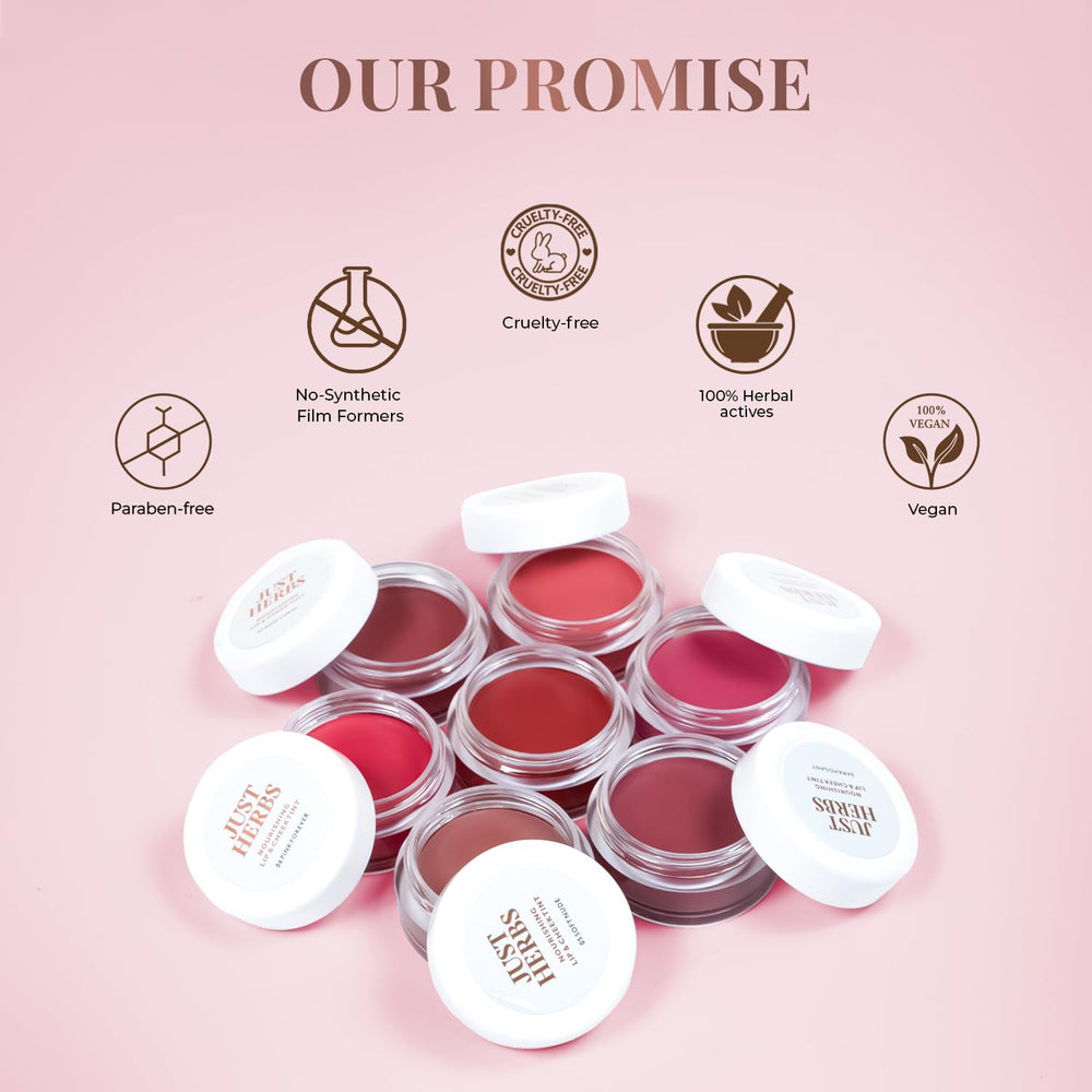 Just Herbs tint formula with jojoba oil provides lip hydration.