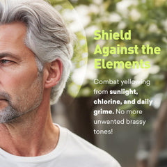 Just Nutritive gray hair shampoo combats yellowing from sun and environment