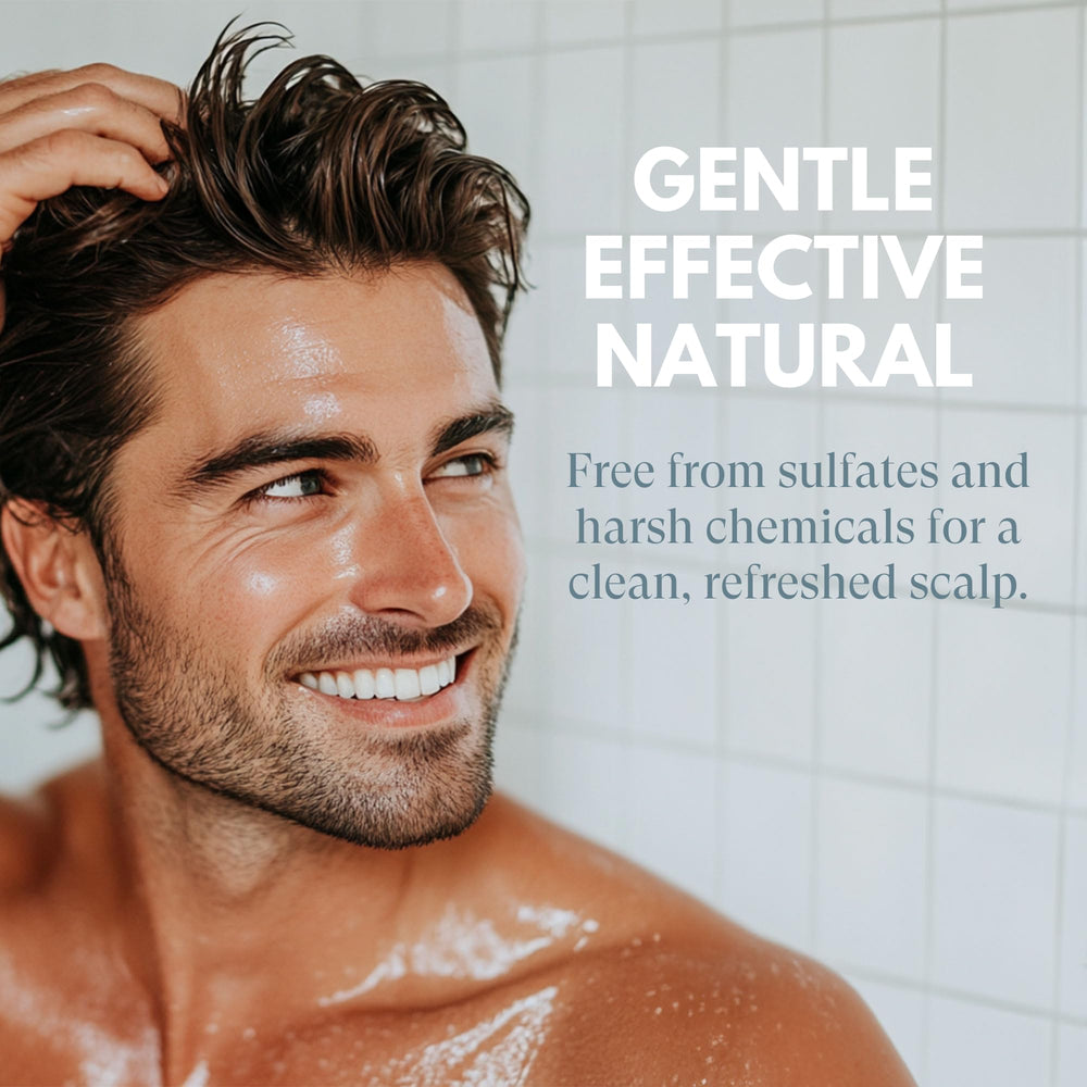 Just Nutritive Gentlemen Shampoo hair closeup showing smooth strands.