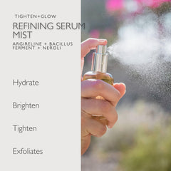 Just Us Tighten + Glow Serum Mist packaging emphasizes USA-made quality.