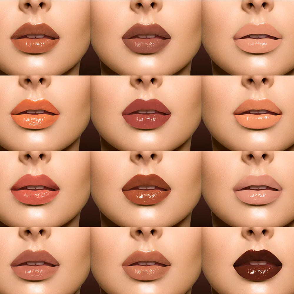 Juvia's Place Coffee Shop Lip Gloss Butterscotch tinted shine on lips.