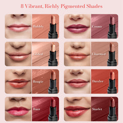 Juwel Frosted Finish Lipstick Starlet close-up highlights nourishing oils