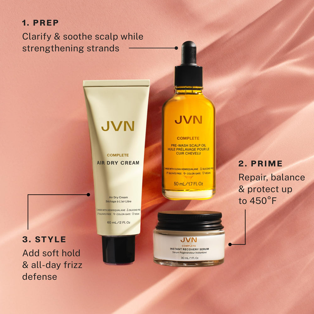 JVN Air Dry Cream bottle pour defines natural texture without heat.