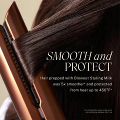 JVN Complete Blowout Styling Milk Orchid Milk hydrates and locks in moisture for silky results.