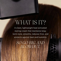 JVN Complete Blowout Styling Milk pump application for quick, even distribution through mid-length hair.