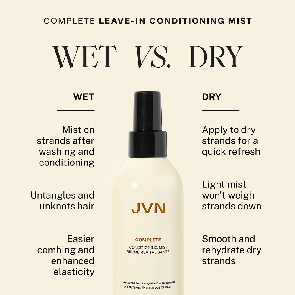 JVN frizz-control mist application supports easy styling and day-two revival.