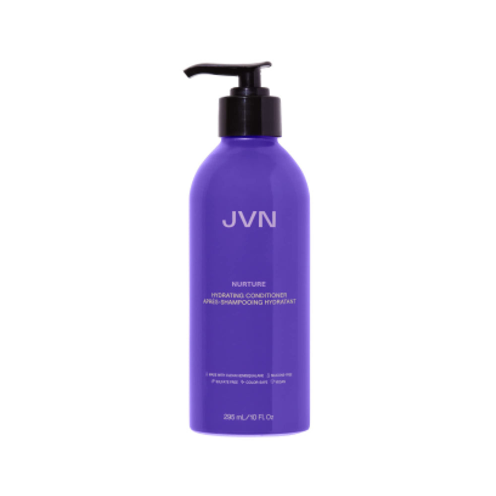JVN NURTURE Hydrating Conditioner bottle showing detangling and moisture for all hair types.