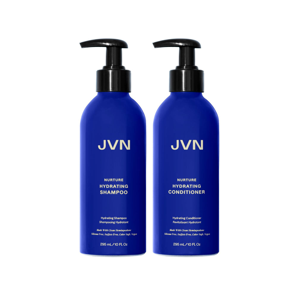 JVN Nurture Hydrating Shampoo bottle shown for gentle daily hydration.