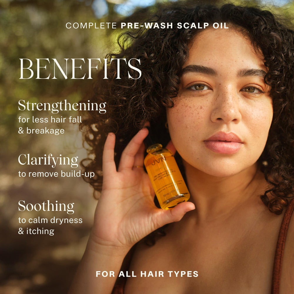JVN Pre-Wash Scalp Oil dropper-dispense view highlights easy pre-wash application on the scalp.