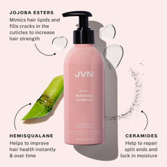 JVN Revive shampoo label close-up highlighting ceramides for split-end repair