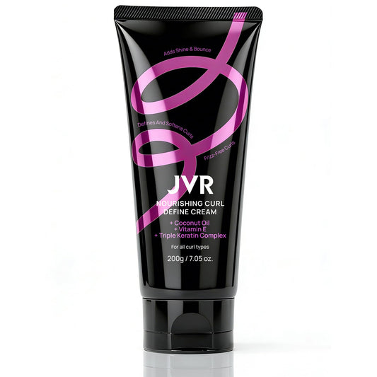 JVR Curl Cream bottle angled for smooth, frizz-free definition.
