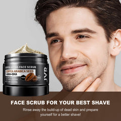 JVR Face Scrub coffee-extract closeup highlights natural caffeine for refreshed skin.