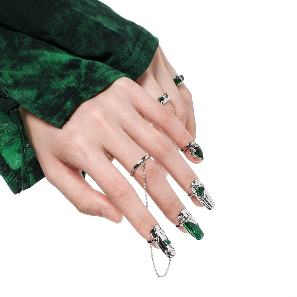 JZSMY emerald green finger tip nail rings provide refined everyday elegance