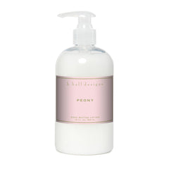 K. Hall Designs Peony Shea Butter Lotion bottle with elegant glass pump for moisture