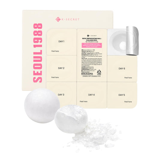 K-SECRET SEOUL 1988 collagen ball packaging showing premium freeze-dried formula for hydration.