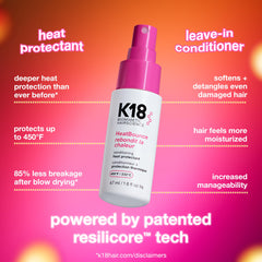 K18 HeatBounce bottle being sprayed for quick, lightweight pre-styling