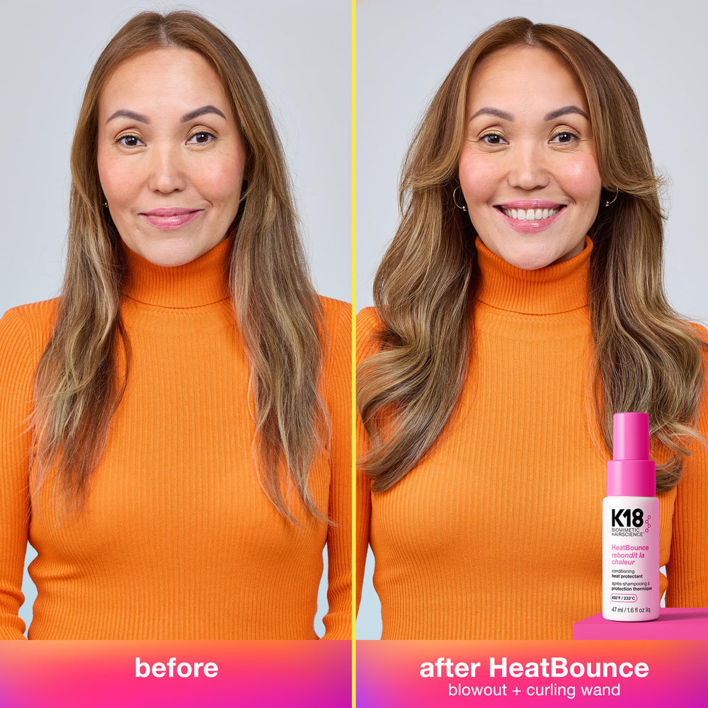 K18 HeatBounce in-use scene with hair being styled for smooth results