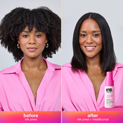 K18 HeatBounce leave-in application demonstrates detangling and smoothness