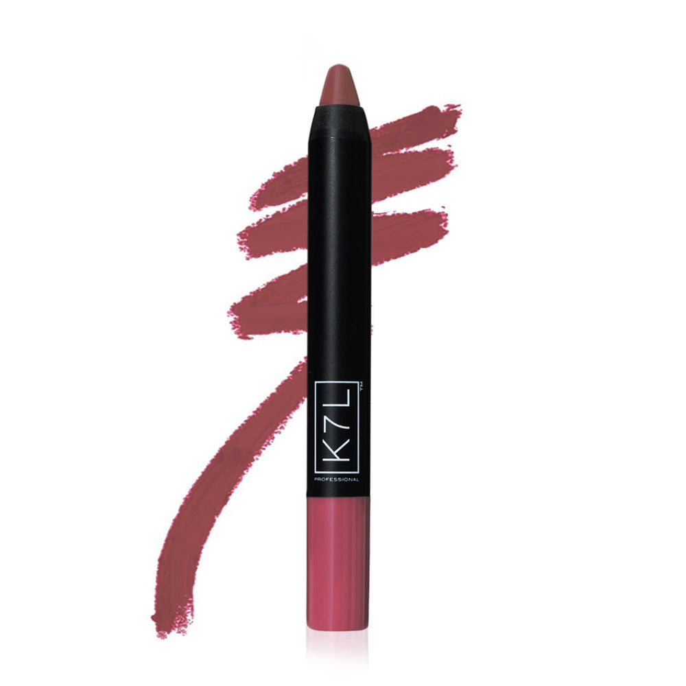 K7L dark purple lipstick crayon application showing precise color placement.