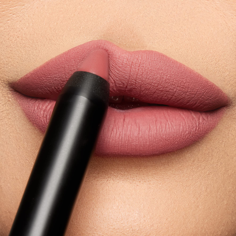 K7L Nude Pink Lipstick Crayon Tiptoe swatch highlights long-lasting matte color you can wear all day