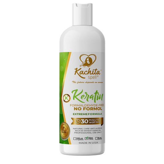 Kachita Spell keratin bottle shows a formaldehyde-free treatment for smoother hair