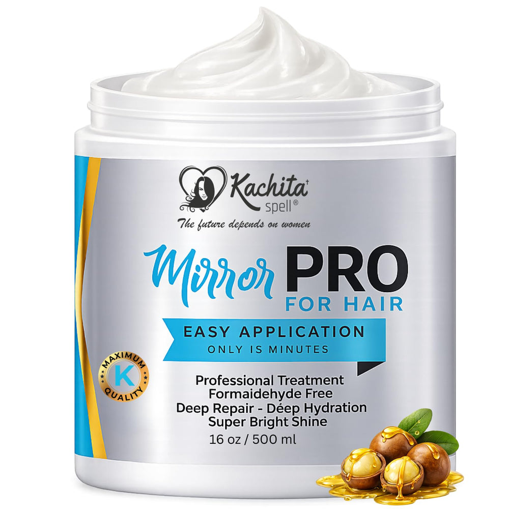Kachita Spell MirrorPRO sulfate-free formula bottle beside natural oils