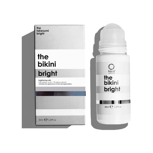 Kaia Naturals Takesumi Bright bikini brightening milk targets bikini area spots for even skin tone.