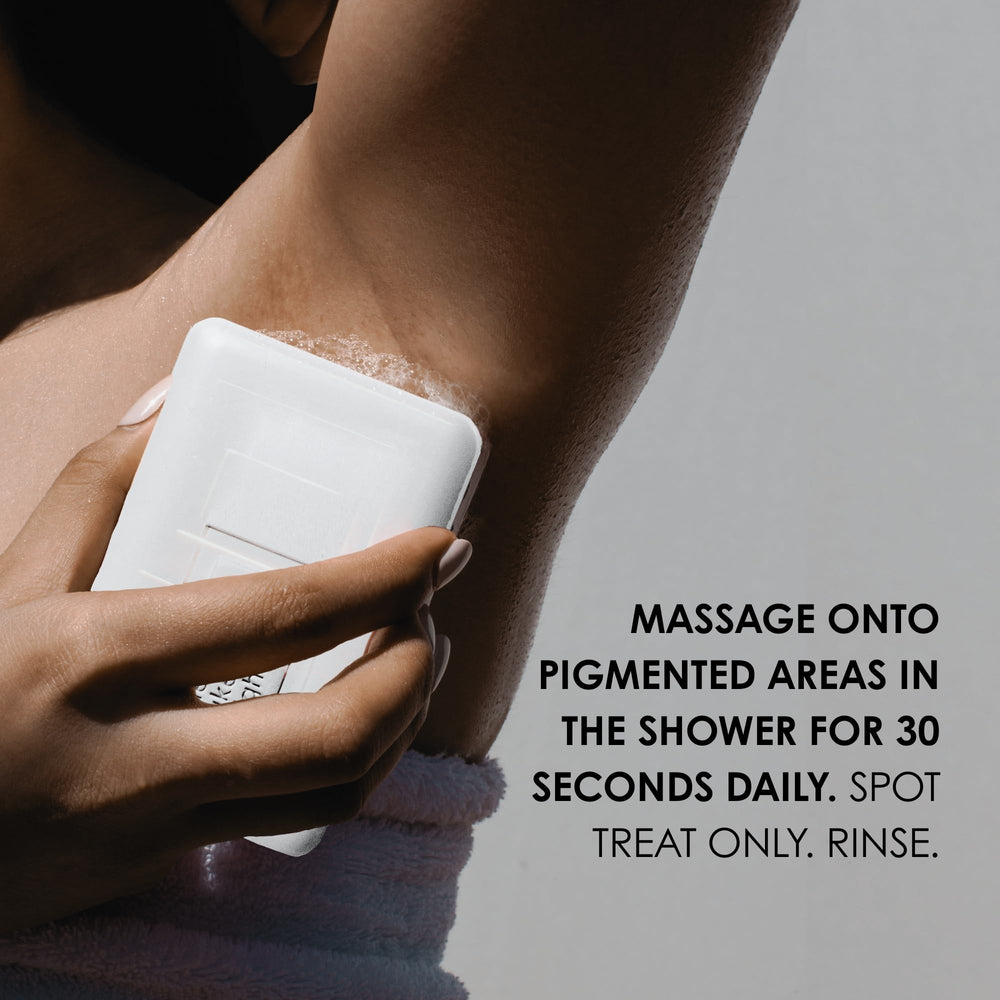 Elbows close-up showing Kaia Naturals Kojic Bar for blemish reduction