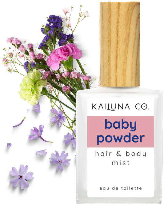 Kailuna Co Baby Powder Mist bottle close-up for everyday refreshment and soft scent