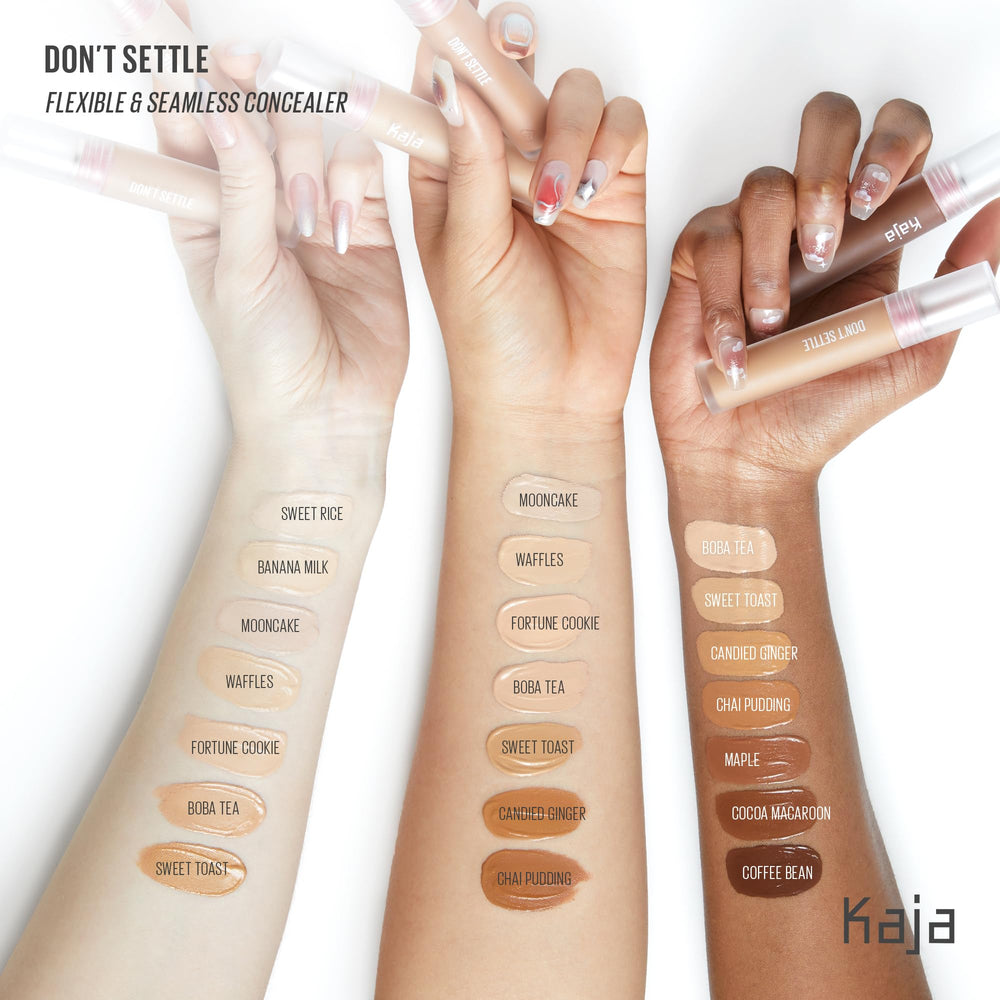 KAJA concealer blemish coverage applies creaseless, lightweight performance.