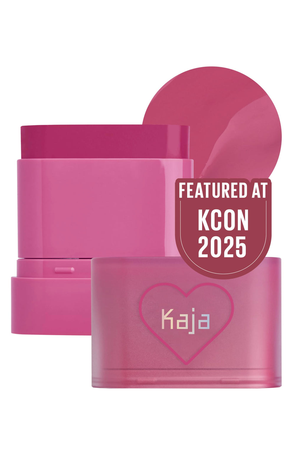 KAJA Dewy Bar Berry Sparkler close-up showing a glossy cheek finish.